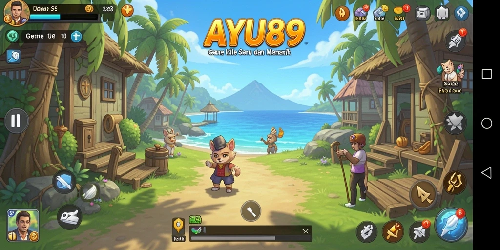 Tampilan gameplay AYU89 dengan karakter dan pengelolaan sumber daya yang menarik.