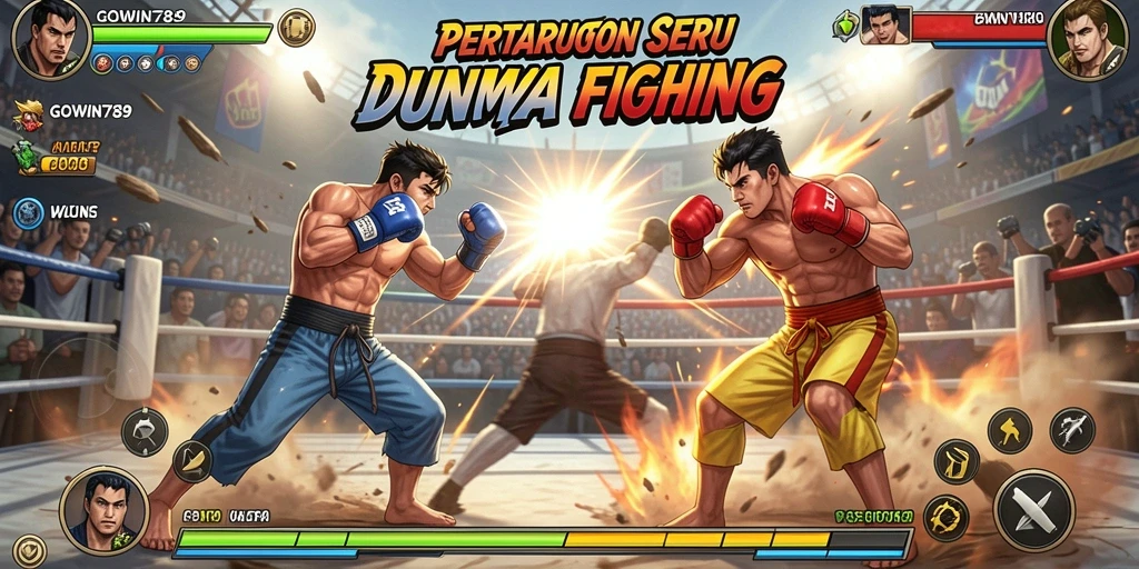 Gameplay GOWIN789 yang penuh aksi dalam pertarungan Fighting.
