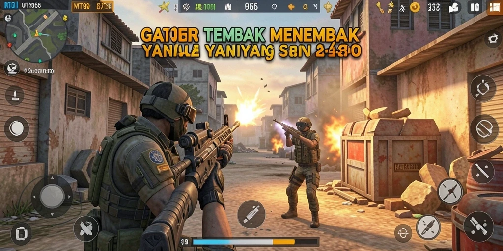 Tampilan gameplay <strong>MT966</strong> dengan berbagai aksi menembak yang intens.