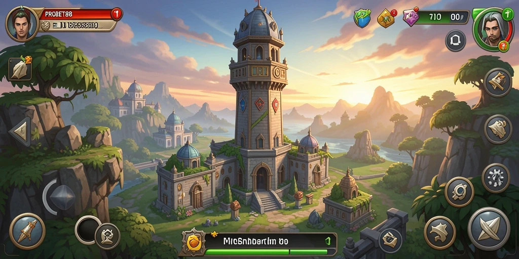 Tampilan menarik gameplay Tower Defense PROBET88 dengan menara dan musuh.