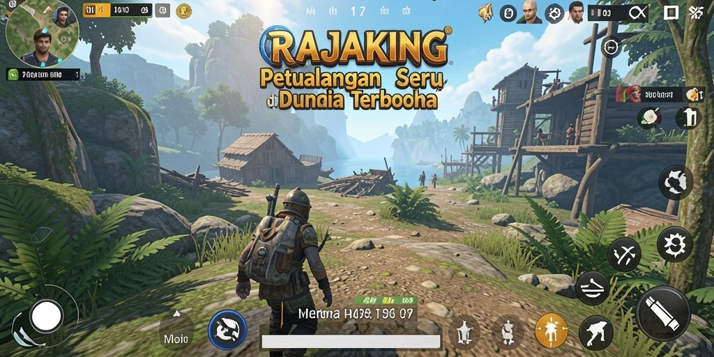 Tangkapan layar menunjukkan aksi seru di dunia terbuka RAJAKING.