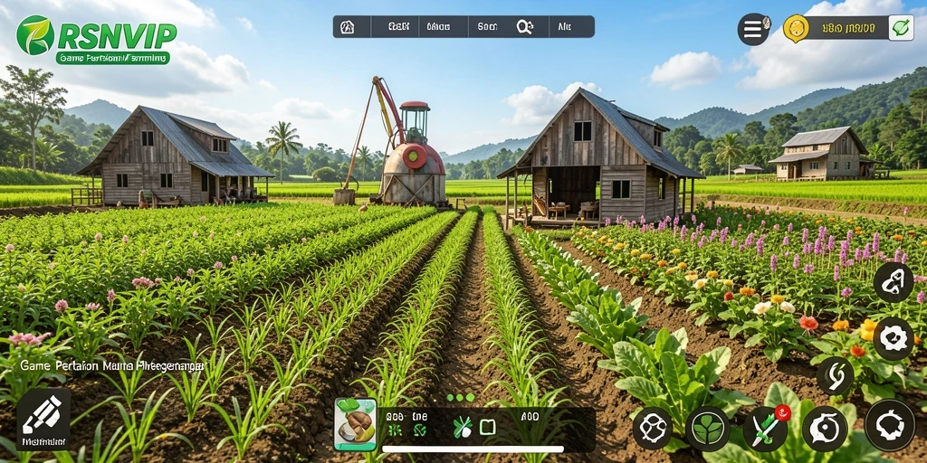 Tangkapan layar gameplay RSNVIP menampilkan aktivitas pertanian yang seru.