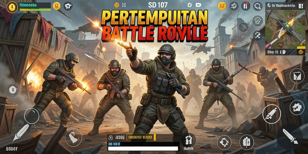Tampilan gameplay menegangkan dalam pertempuran Battle Royale.