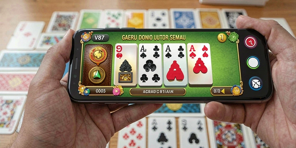 Tampilan seru gameplay Domino di V87 dengan fitur interaktif.